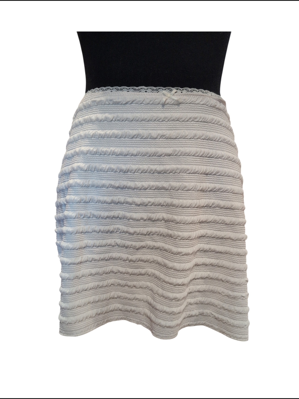 Florence by Mills White Ruffle Textured Mini Skirt Lace Trim